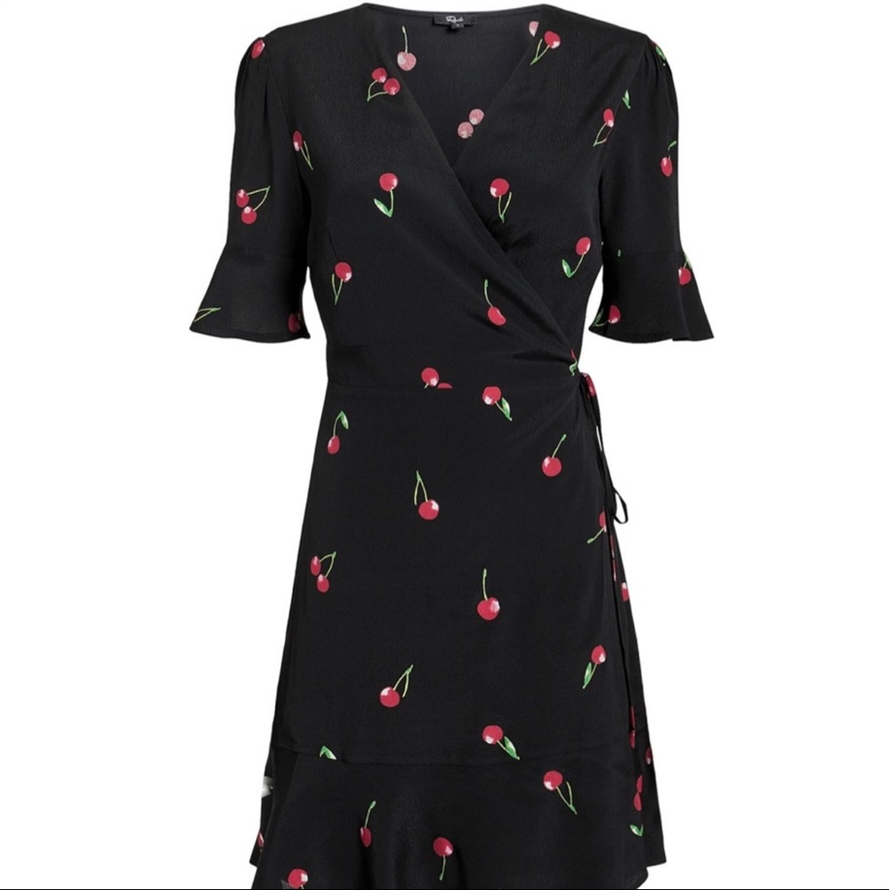 RAILS Aimee black Cherry-Print Wrap Dress, short sleeve, size small, INTERMIX
